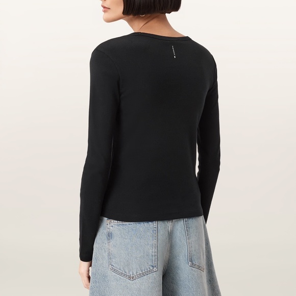 AllSaints Black Stevie Slim Fit Long Sleeve T-Shirt – Size Large - Picture 2 of 5